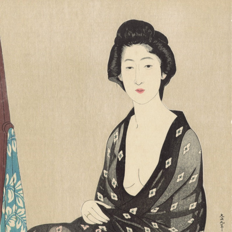Estampe Goyo femme kimono été, portrait