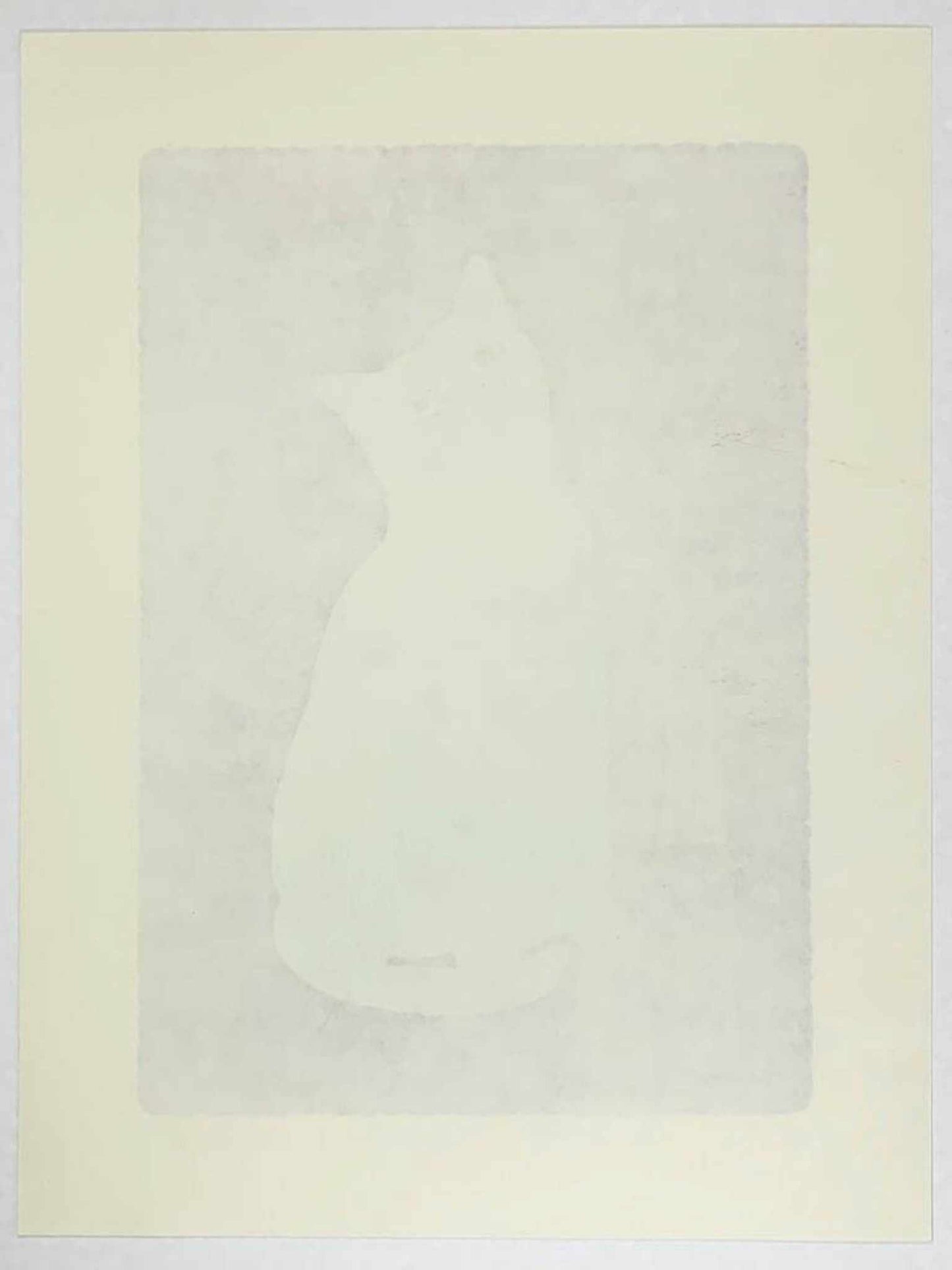 estampe japonaise de nishida chat blanc qui pose sur fond rouge dos