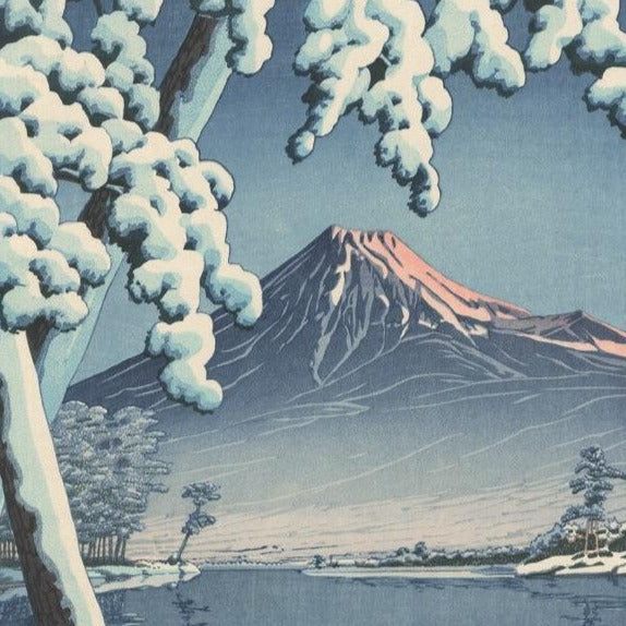 hasui estampe japonaise mont fuji sous la neige, détail