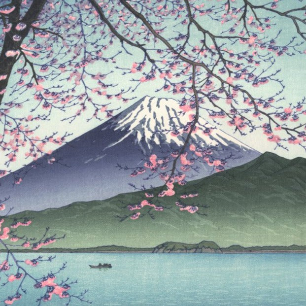estampe japonaise paysage hasui fuji printemps sakura cerisiers en fleurs