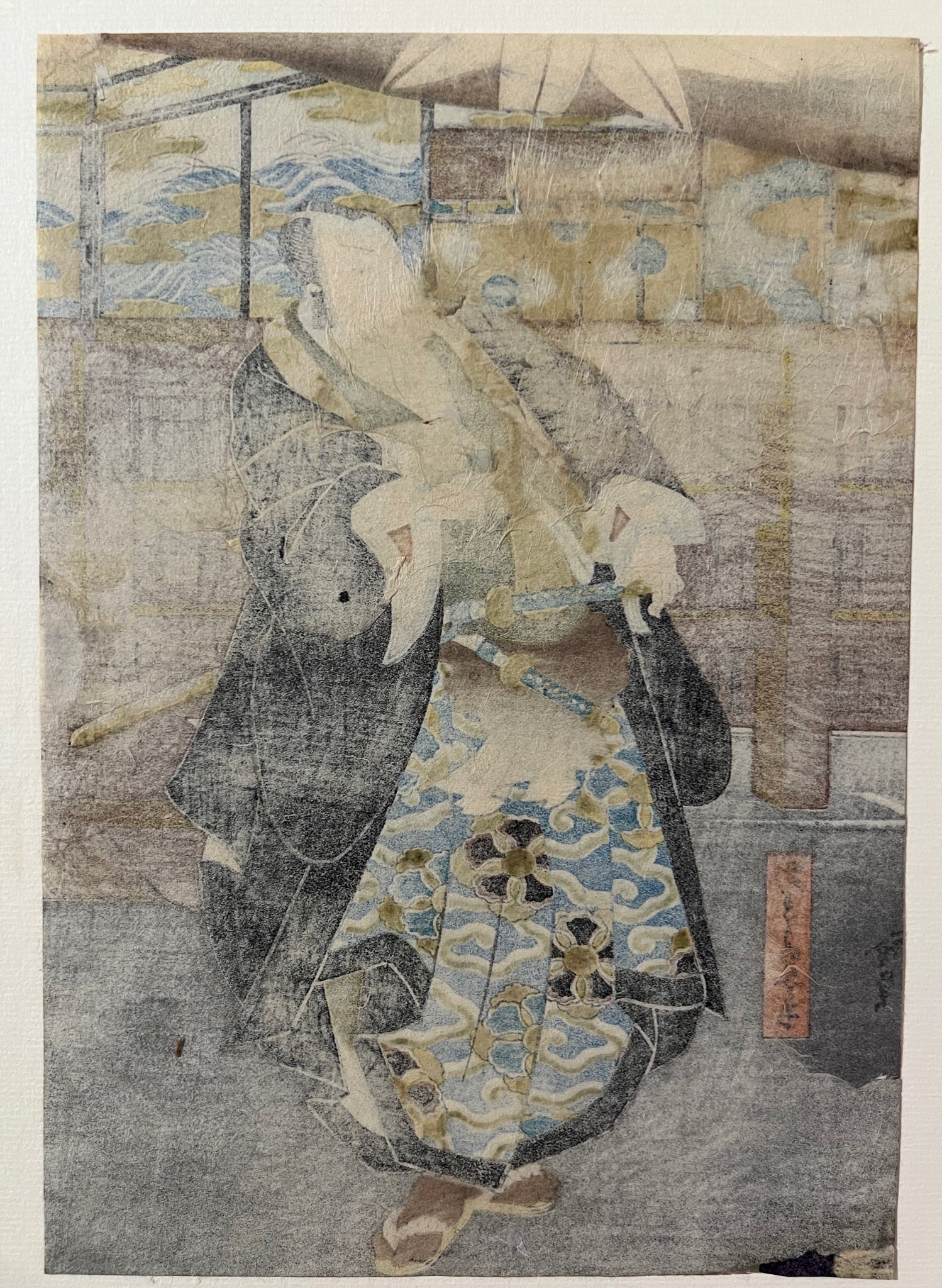 estampe japonaise école d'Oska, portrait d'acteur de Kabuki., dos de l'estampe