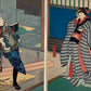 estampe japonaise, diptyque de Hirosada, école d'Osaka, hirosada theatre kabuki les amants Osono et Rokusa