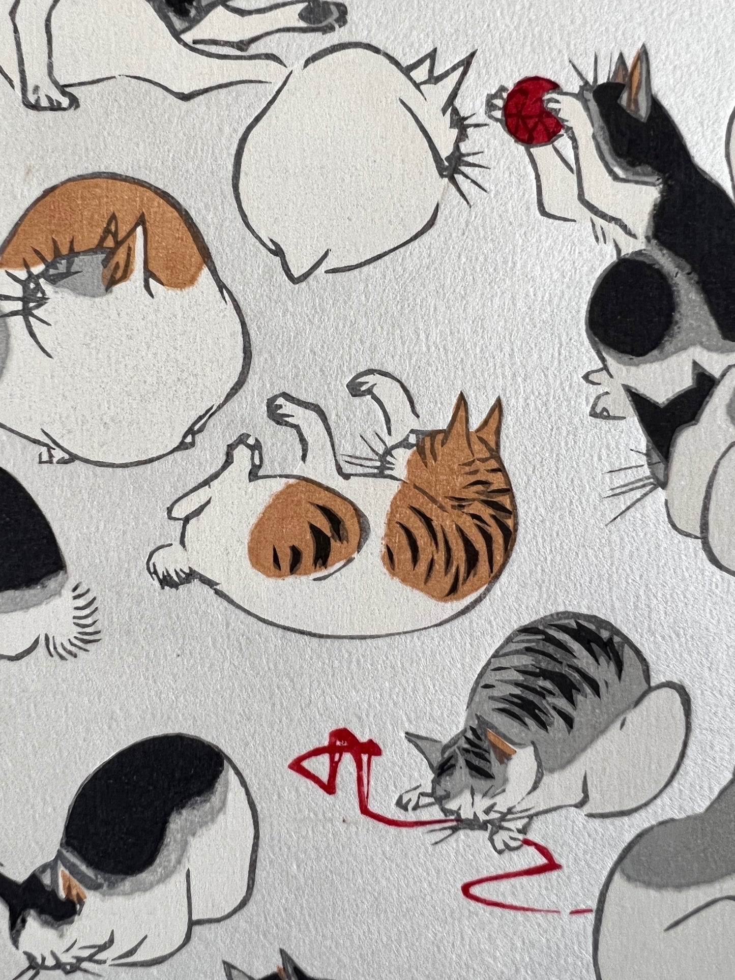 Estampe Japonaise de Hiroshige Postures de Chats details