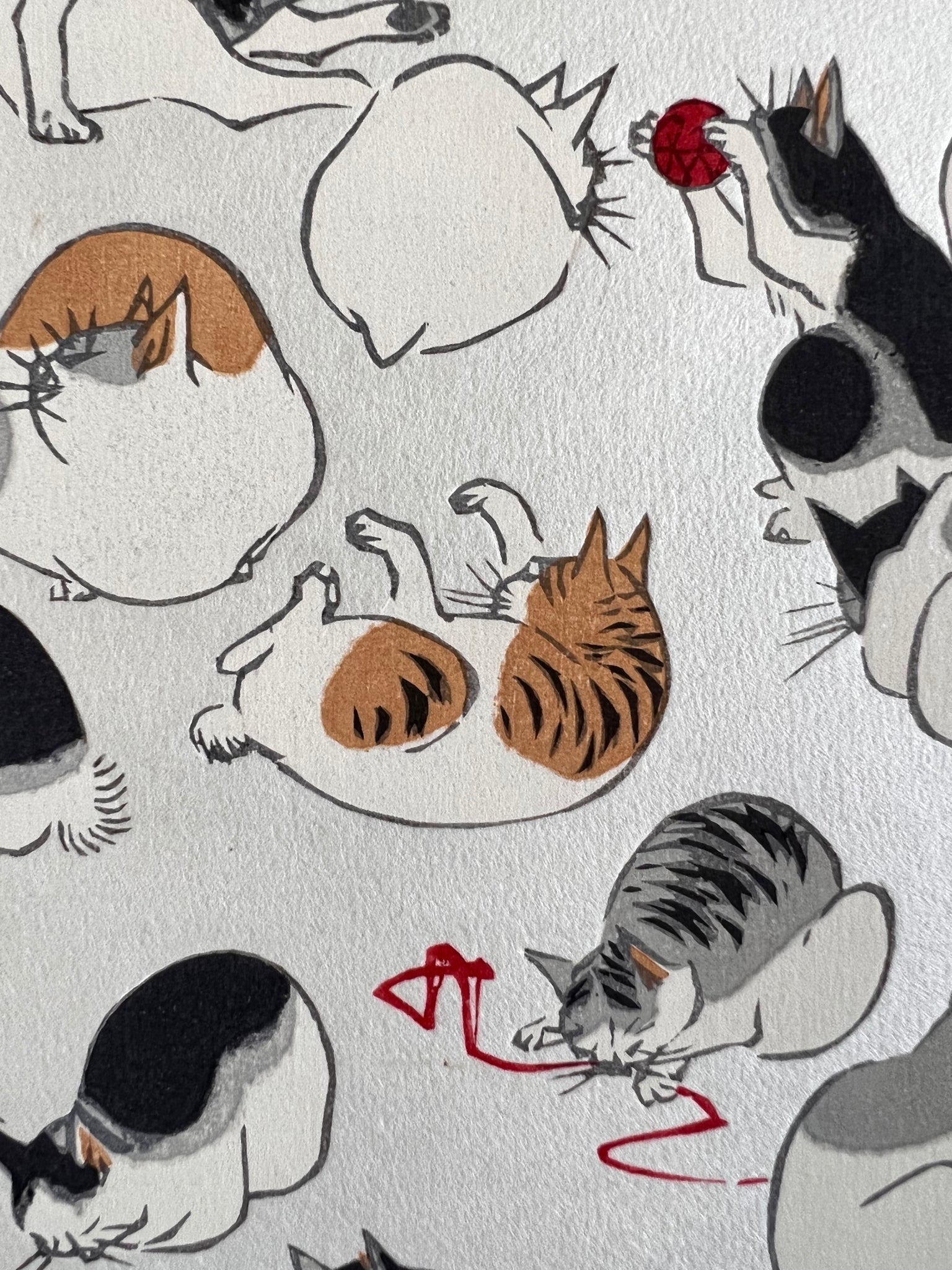 Estampe Japonaise de Hiroshige Postures de Chats details