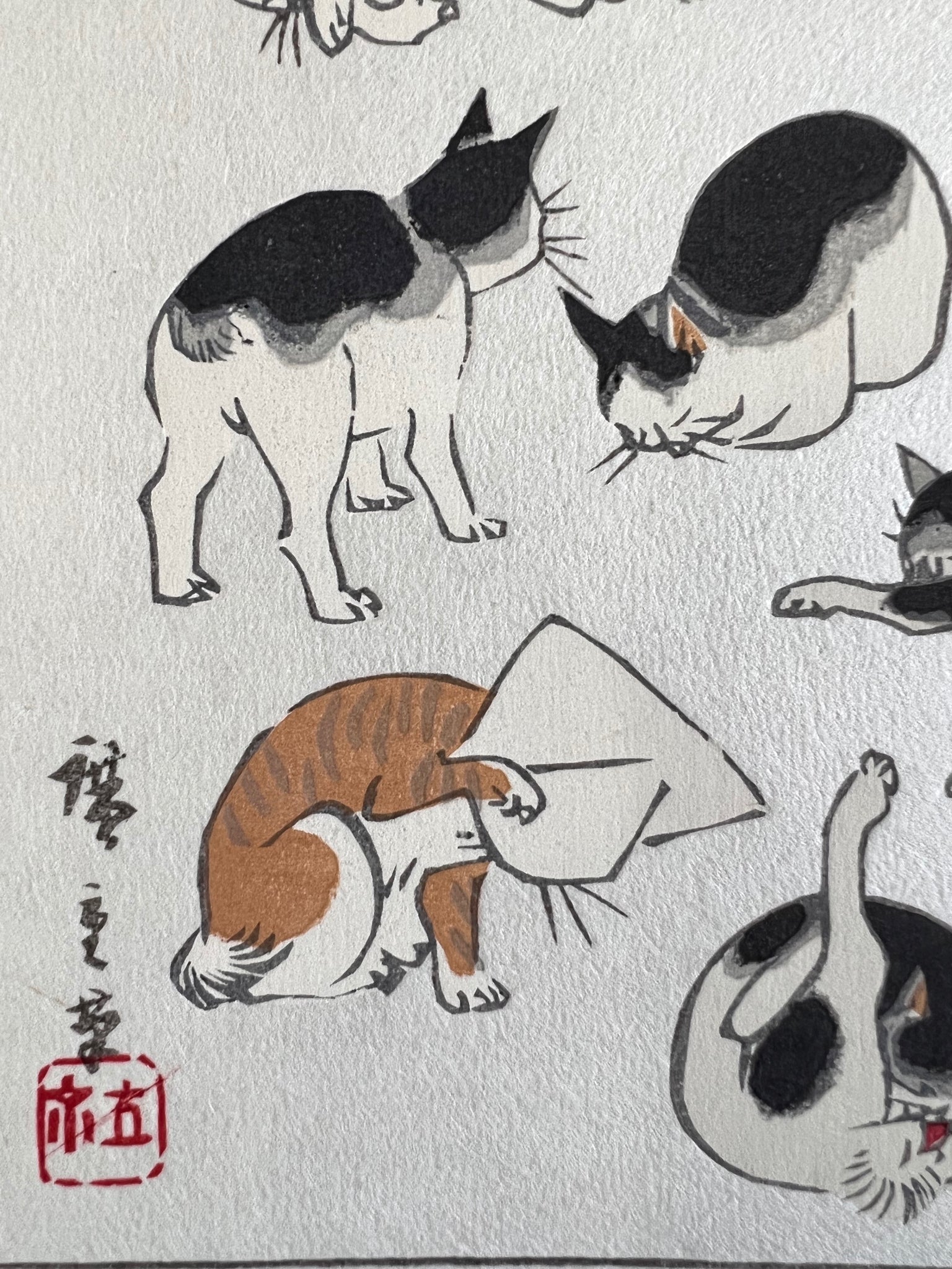 Estampe Japonaise de Hiroshige Postures de Chats signature