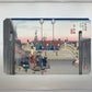 estampe japonaise procession traversant le pont Nihonbashi à Tokyo, avec son passe-partout d'origine