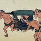 estampe japonaise des porteurs devant une auberge sur la route du Tokaido