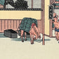 estampe japonaise des porteurs devant une auberge sur la route du Tokaido