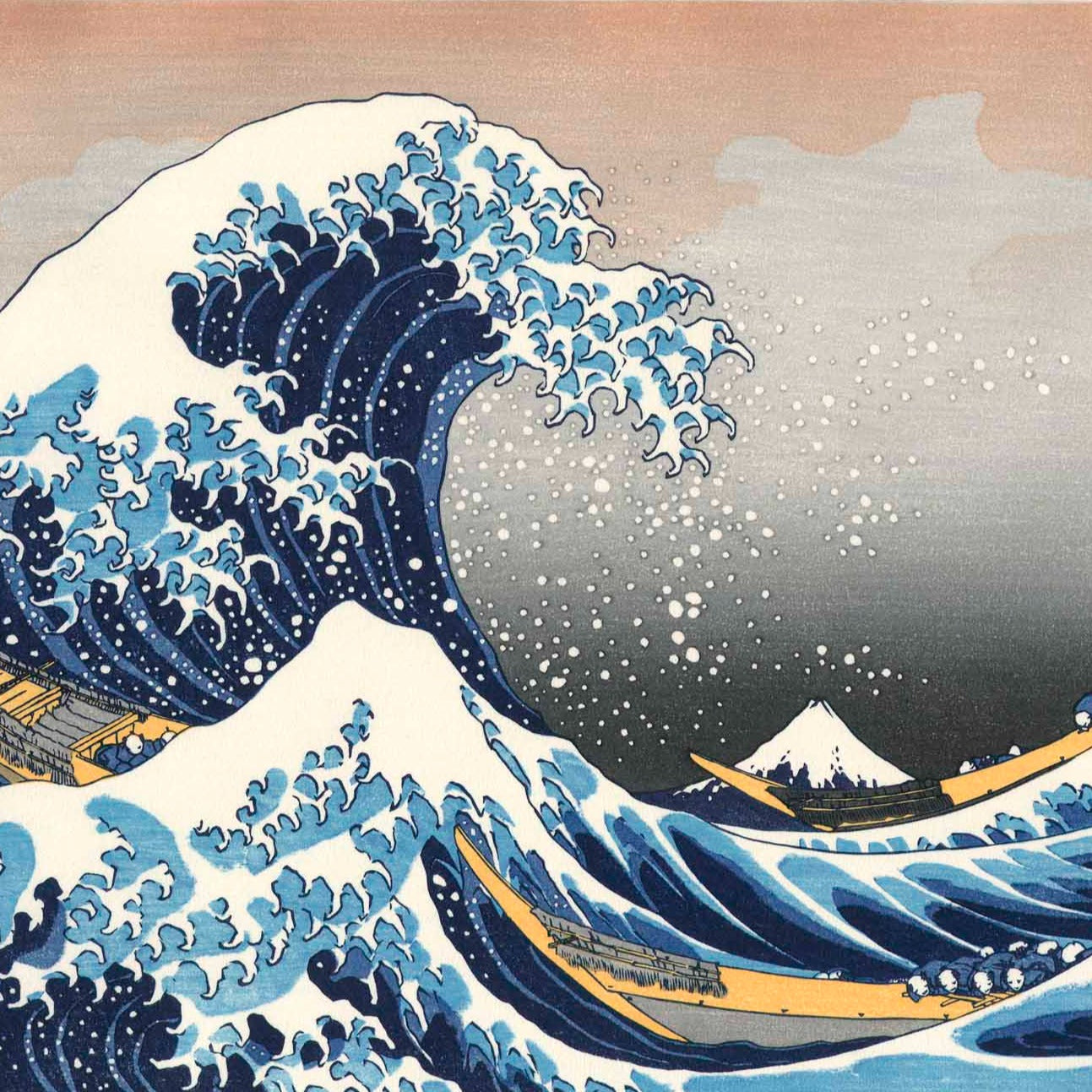 Estampe japonaise la vague de Kanagawa hokusai grande vague de tsunami mont fuji au fond