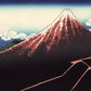 Des éclairs zèbrent le Mont Fuji rouge