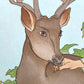 estampe japonaise un homme chinois et un cerf, gros plan sur la tête du cerf