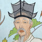 estampe japonaise un homme chinois et un cerf, gros plan sur le visage du sage chinois