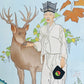 estampe japonaise un homme chinois et un cerf, détail