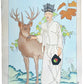 estampe japonaise un homme chinois et un cerf à ses côtés, symbole de longévité