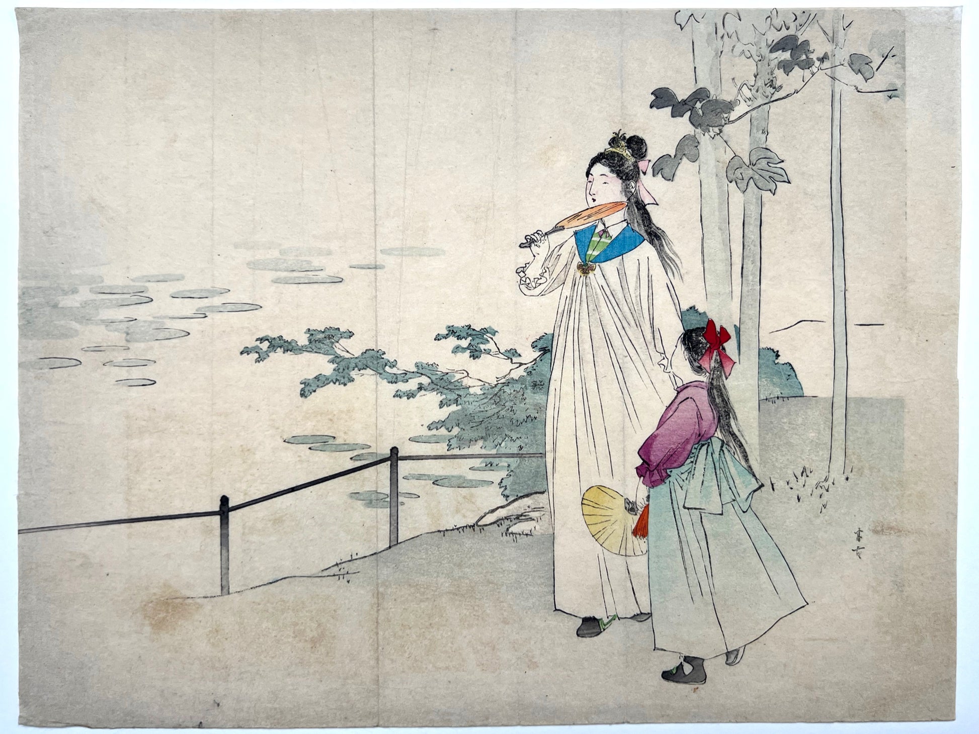 Estampe Japonaise de Kajita Hanko  kuchi-e | Jeunes beautés à l'éventail