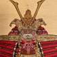 kakejiku armure de samouraï, détail du kabuto avec bois de cerf et du mempo