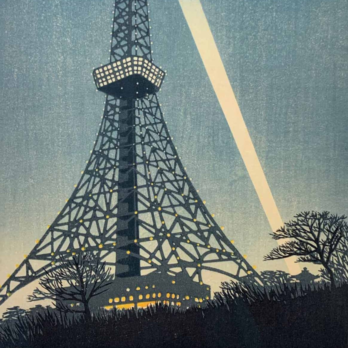 La tour de Tokyo la nuit estampe japonaise de Kasamatsu