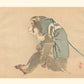 estampe japonaise un singe assis, de profil et vêtu d'une veste bleue tirage d'art chez Uchiwa Gallery