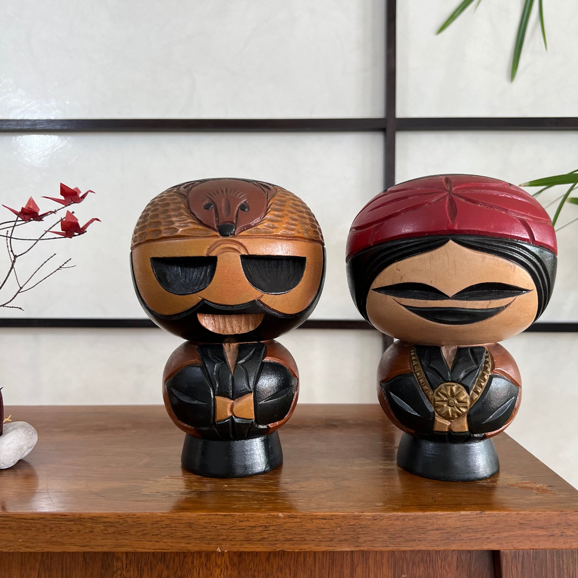 kokeshi créative  poupée japonaise en bois couple Ainu Art-Déco