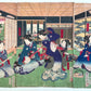 estampe japonaise en triptyque de femmes musiciennes et danseuses