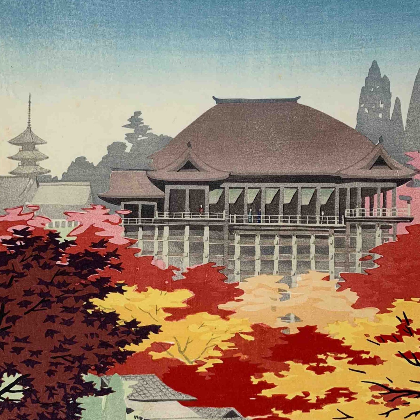 estampe japonaise de kawai kenji kiyomizu a l'automne