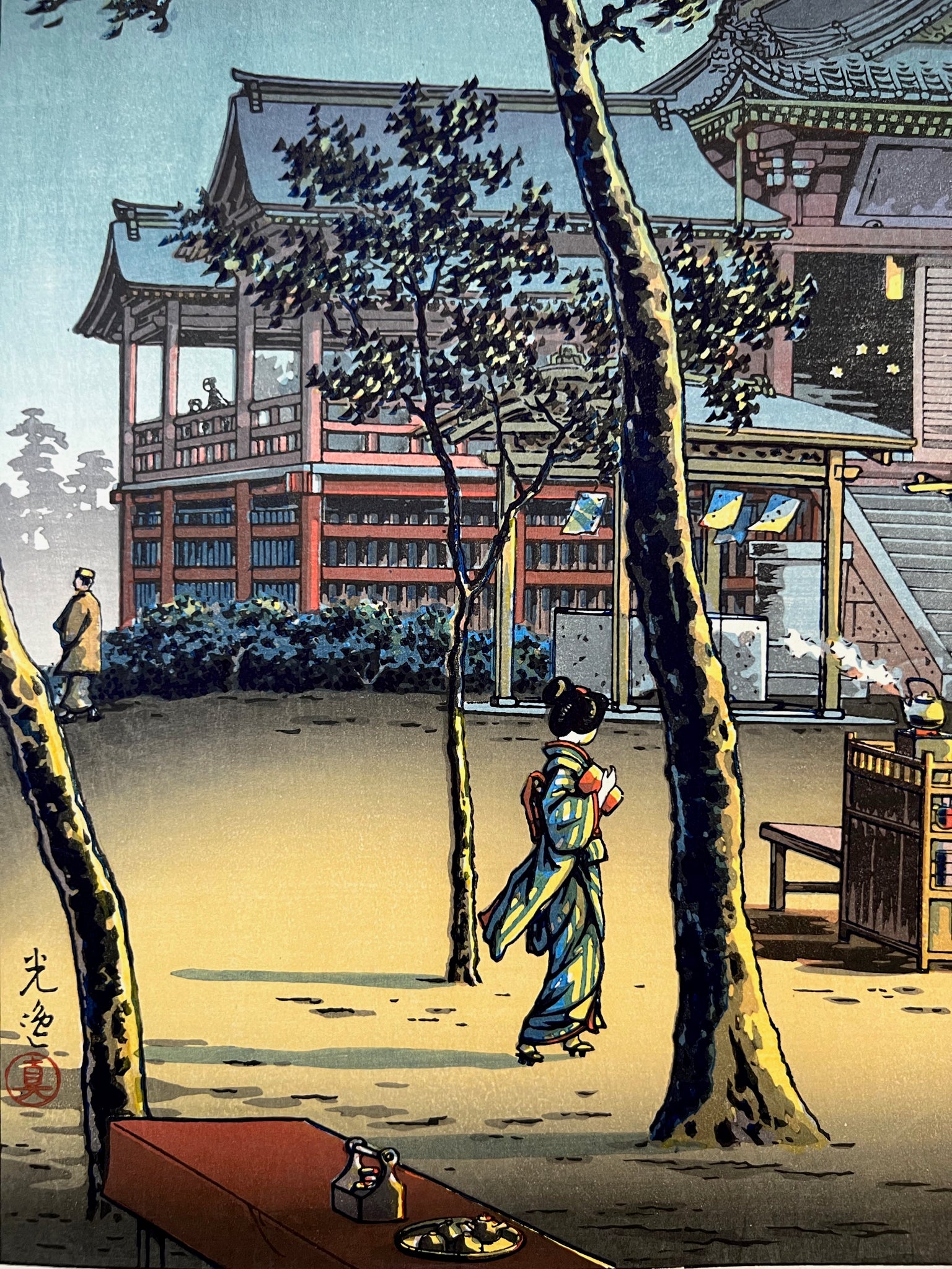 Estampe Japonaise de Koitsu Tsuchiya | Temple Kiyomizu la nuit