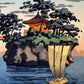 Estampe Japonaise de Koitsu Tsuchiya Sanctuaire Godaido, Matsushima, le bateau et le temple orange de Matsushima