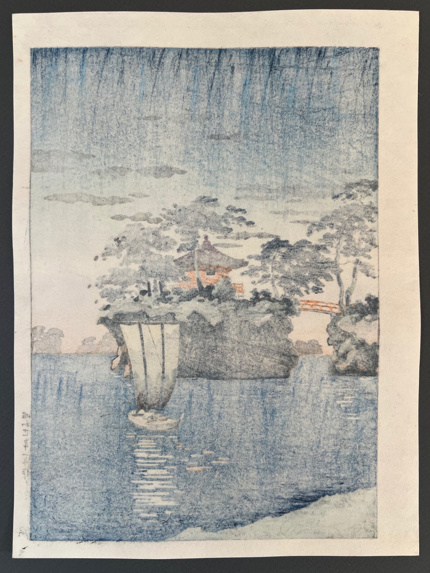 Estampe Japonaise de Koitsu Tsuchiya Sanctuaire Godaido, Matsushima dos de l'estampe
