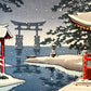 Estampe Japonaise de Koitsu Tsuchiya Miyajima sous la neige, gros plan sur le torii