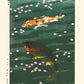 deux carpes koi vu de dessus sous l'eau parsemée de pétales de fleurs de cerisier, estampe japonaise chez uchiwa Gallery
