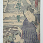 estampe japonaise kunichika kabuki paysage de neige acteurs Ositzu et Reizaburo, dos de l'estampe