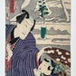 estampe japonaise kunichika kabuki paysage de neige acteurs Ositzu et Reizaburo