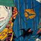 estampe japonaise deux acteurs de kabuki avec chapeaux vert, gros plan sur le kimono bleu à motif d'oiseaux