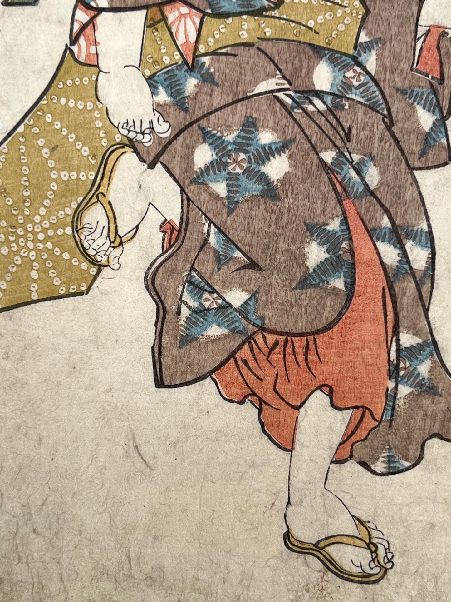 Estampe Japonaise de Kunisada Toyokuni III Acteurs de Nô et fête de Tanabata detail pieds acteur