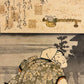 Estampe japonaise kuniyoshi serie dit du genji un homme de dos, une geisha en ombre chinoise dans un cartouche, portrait et texte en japonais