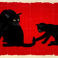 estampe japonaise deux chats noirs jouant de Nishida