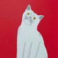 estampe japonaise de nishida chat blanc qui pose sur fond rouge japanese print uchiwa gallery