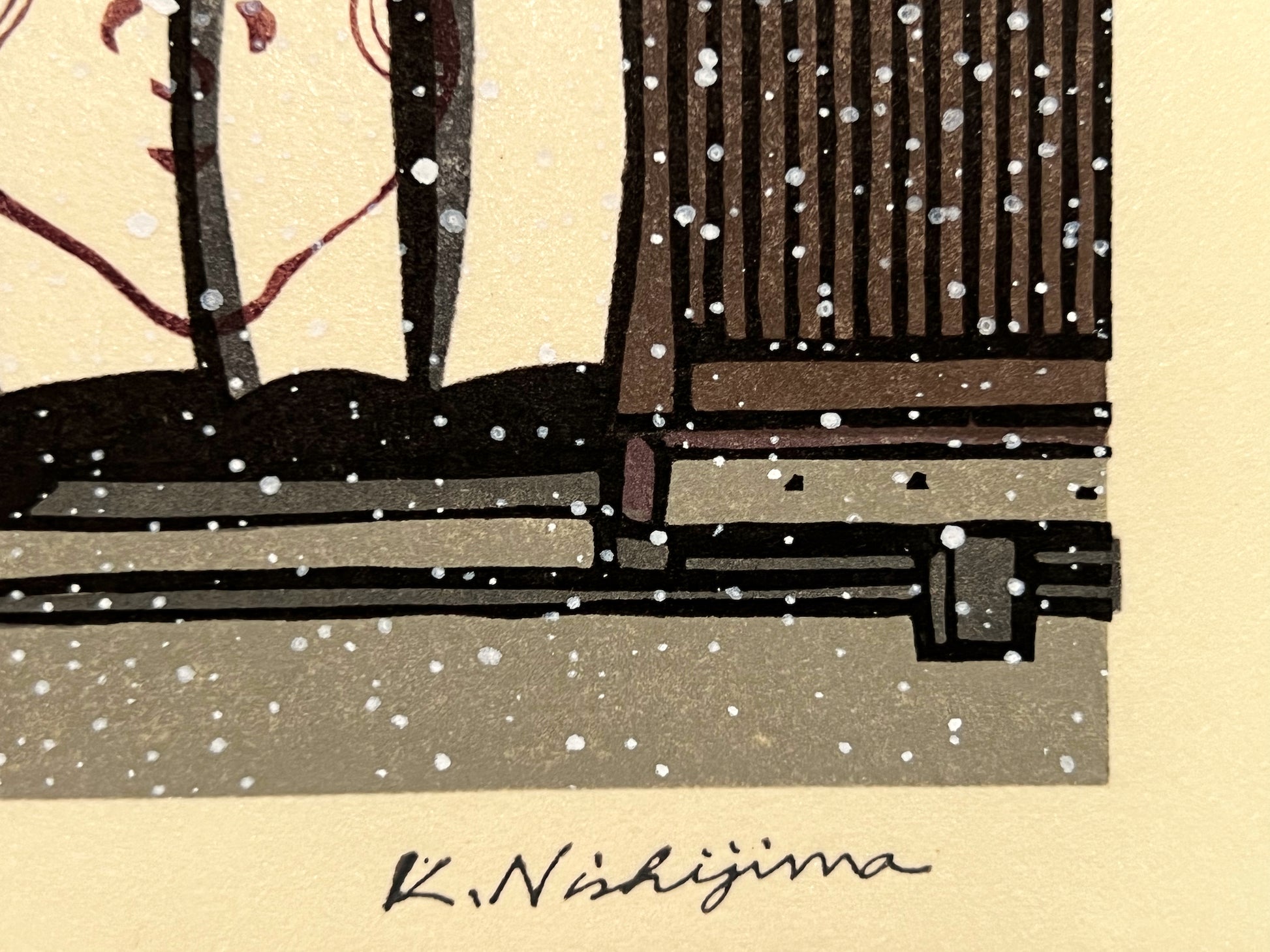 Estampe Japonaise Nishijima Neige a kyoto signature