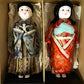 couple poupées japonaises Ichimatsu en kimono en soie, dans leur boite d'origine