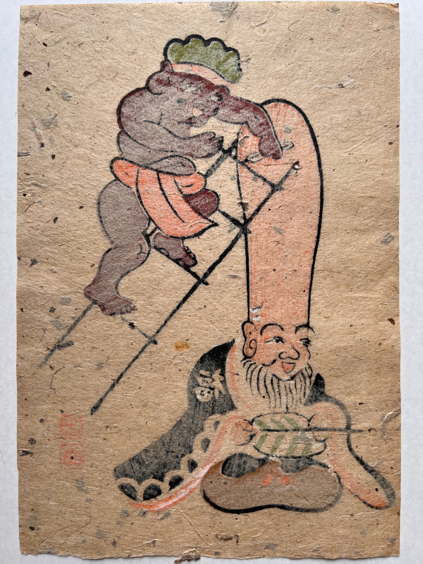 estampe otsu-e de Takahashi Shozan III Sakayaki, crâne tonsuré, dos de l'estampe