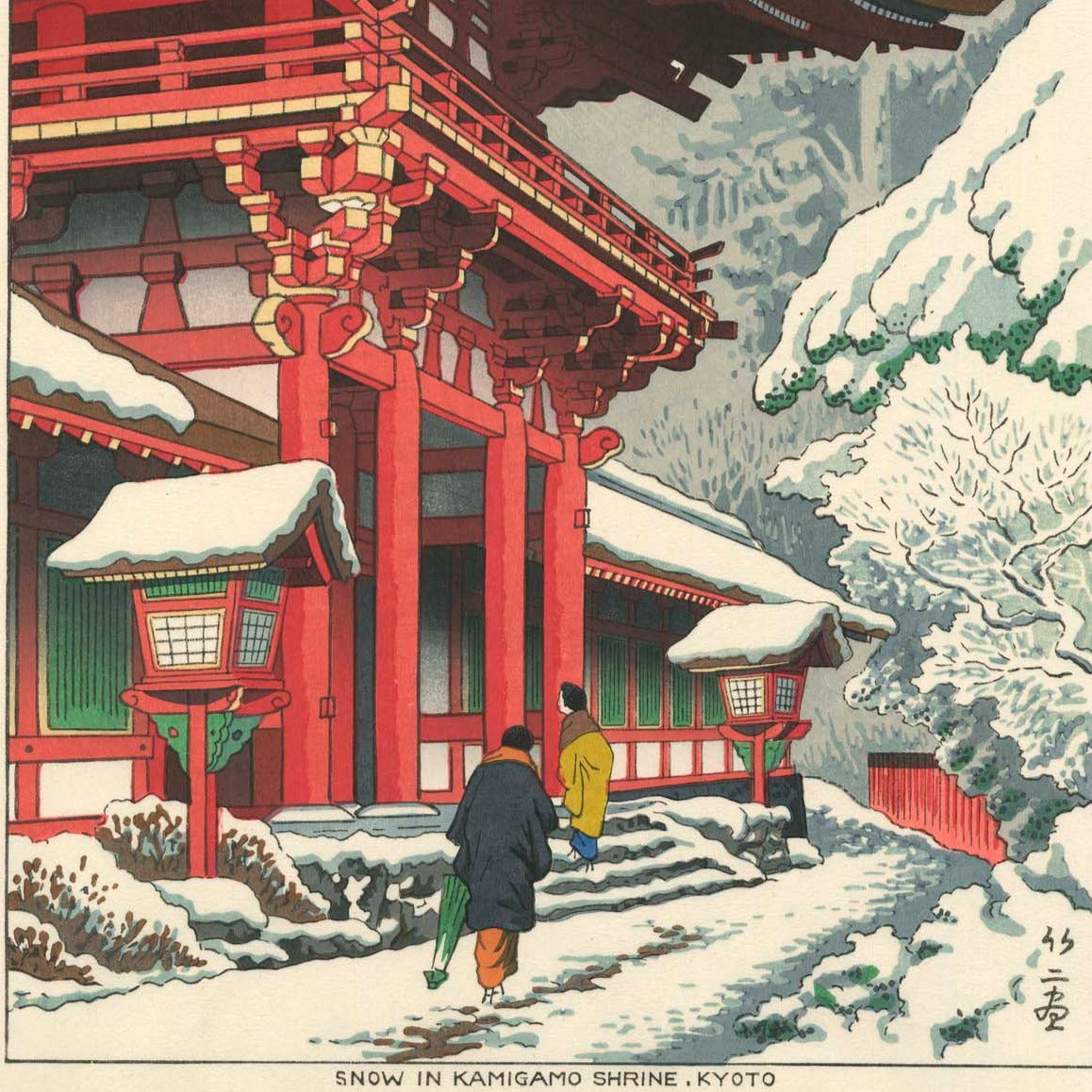 estampe japonaise takeji asano temple neige 