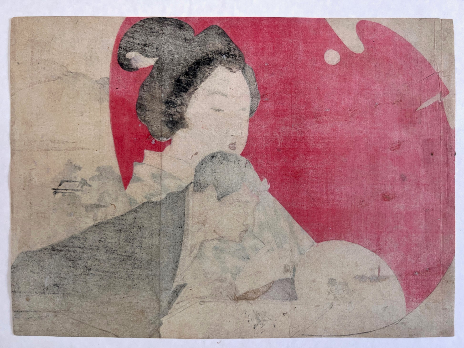 estampe kuchi-e de Takeuchi Keishu Kannon en robe blanche, dos de l'estampe