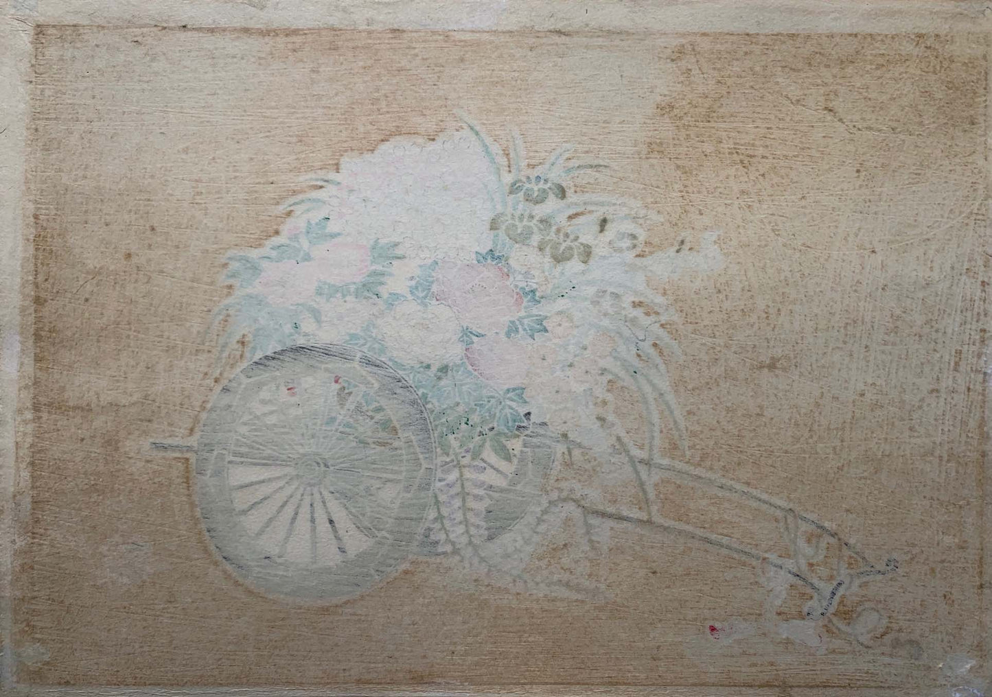 estampe japonaise shin hanga de tasaburo takahashi chariot de fleur printemps, dos de l'estampe