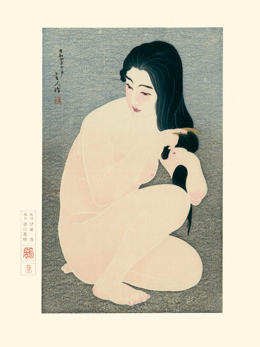 estampe japonaise femme nue se coiffant