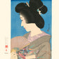 estampe japonaise geisha tenant un éventail