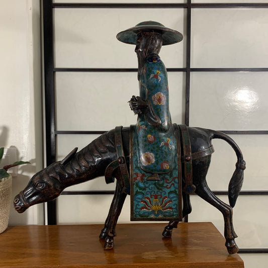 art japonais meiji poete toba sur sa mule bronze cloisonne uchiwa gallery