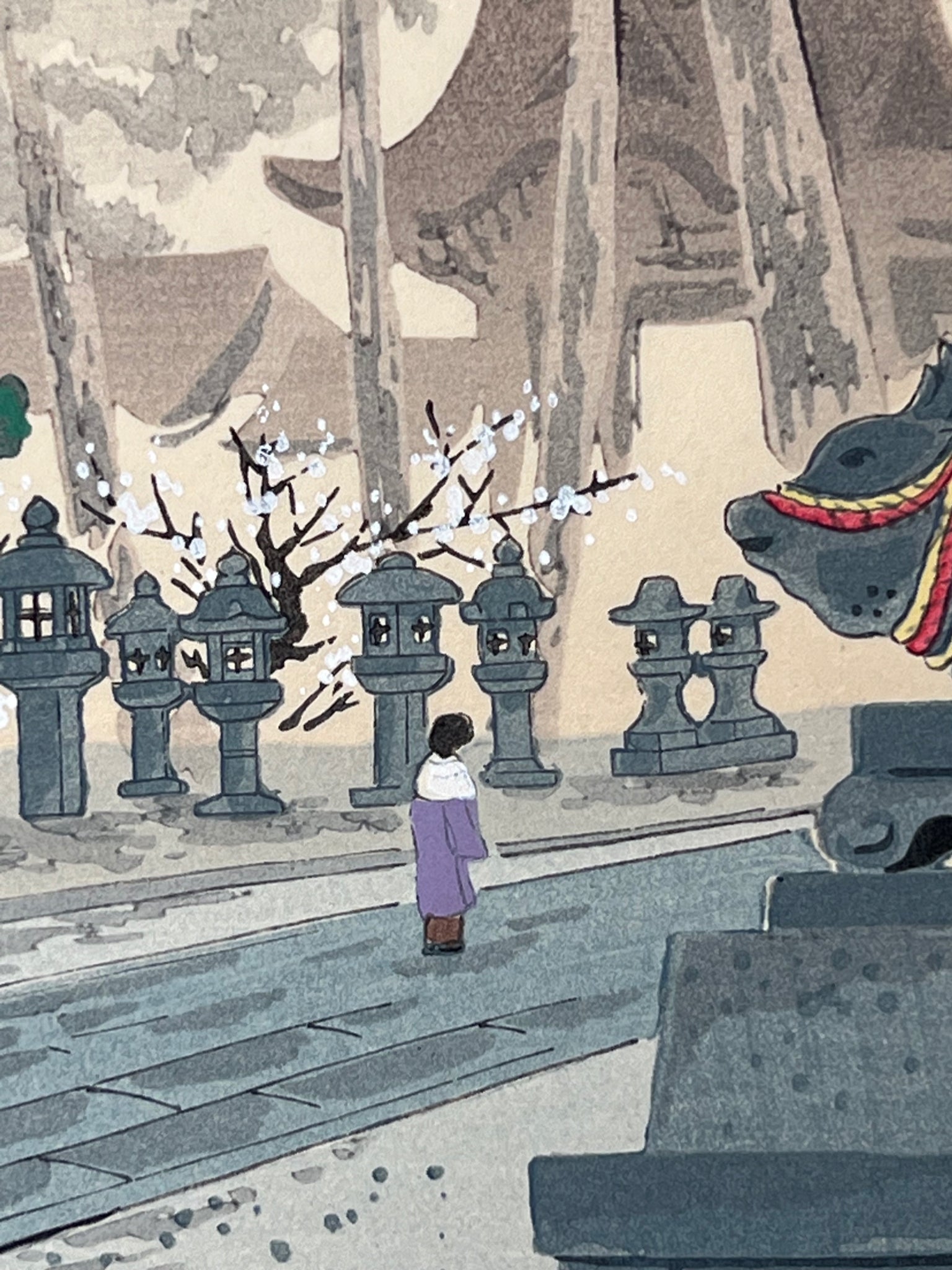 Estampe Japonaise de Tokuriki Tomikichiro | Série des 12 mois à Kyoto, mars, visiteur, Kitano