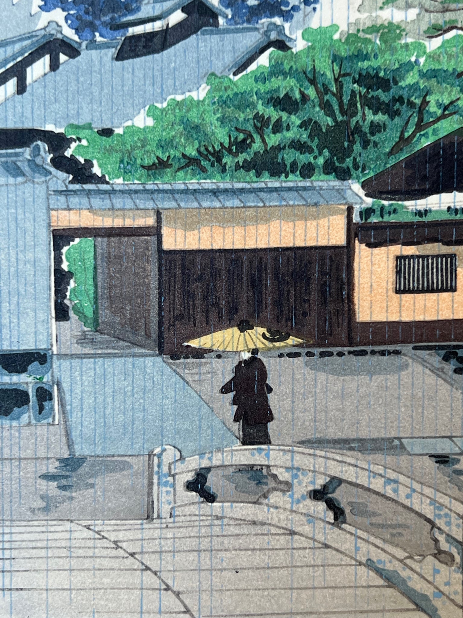 Estampe Japonaise de Tokuriki Tomikichiro | Série des 12 mois à Kyoto, juin, sado senke pont sous la pluie