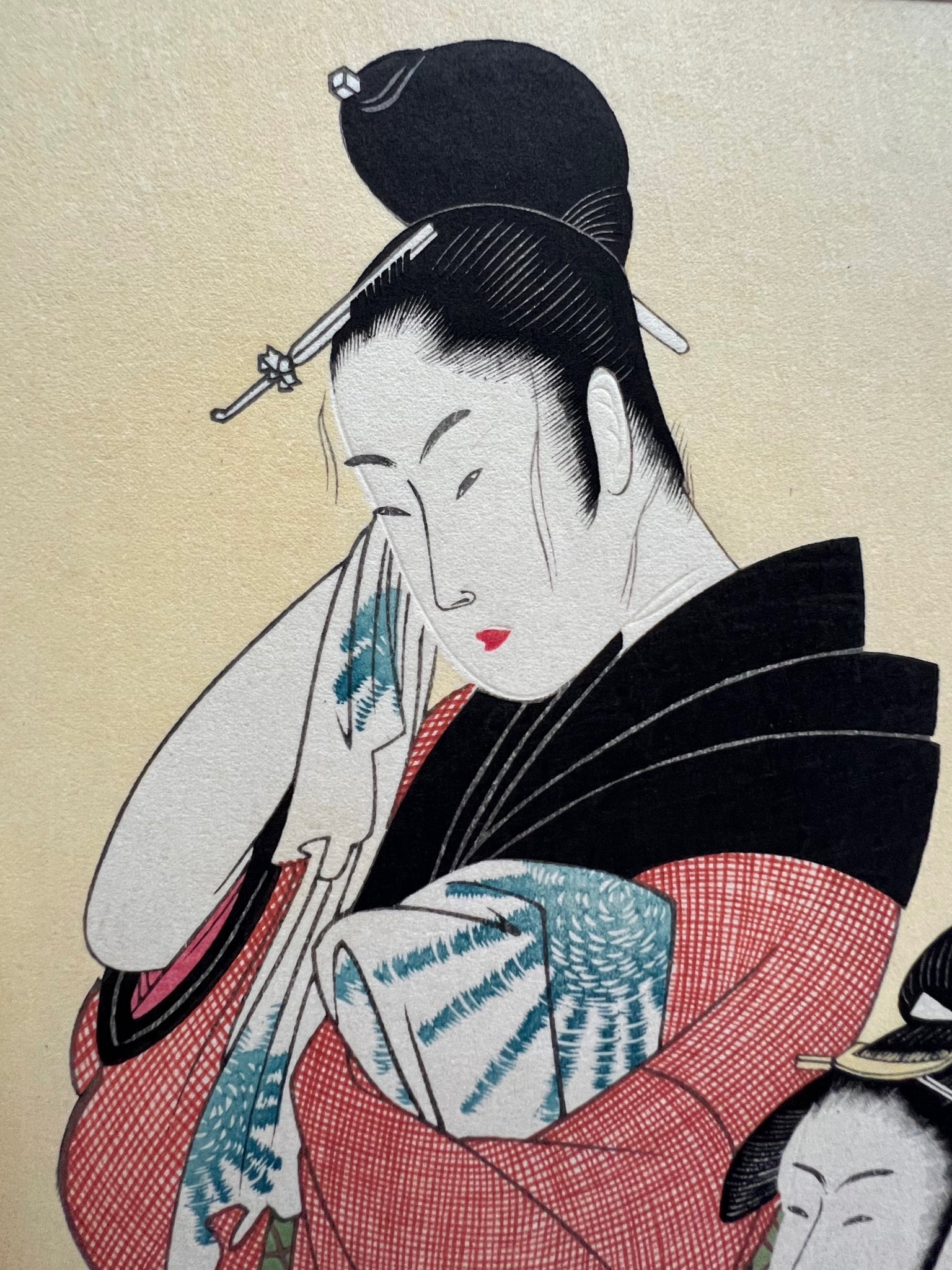 estampe japonaise Utamaro deux courtisanes sortant du bain, gros plan sur le visage