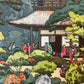 estampe japonaise paysage printemps temple Ginkakuji Kyoto, les visiteurs du temple